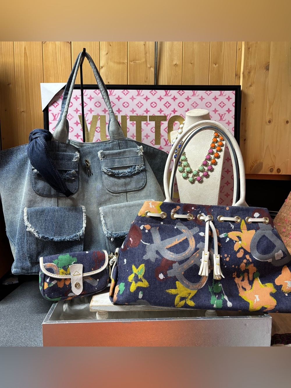 Dooney & Bourke denim graffiti tote bag bundle